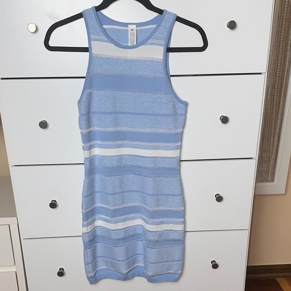 alo blue and white dress ALO Yoga | Dresses | Viralairbrush Streamlined Dress Seashell Bluewhite Nwt